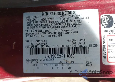 2006 Ford Fusion Sel z USA, uszkodzony, nr VIN 3FAFP08Z26R118350